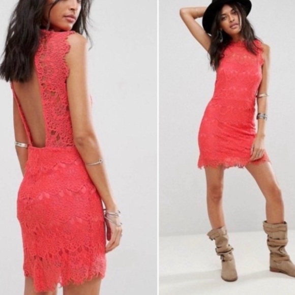 NWT FREE PEOPLE daydream lace red mini dress size small - Picture 7 of 15
